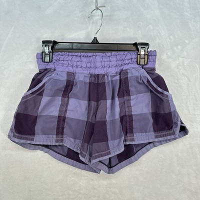 Lululemon Shorts Women S Shake & Break Purple Gingham Athletic Gym Hiking