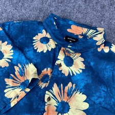 Quiksilver Shirt Mens Large Blue Floral Hawaiian Button Up Retro Regular Fit