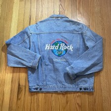 Vintage Hard Rock Cafe ORLANDO FL Denim JEAN Jacket Embroidered Logo Size L Rare