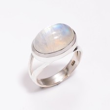 Natural Blue Moonstone Ring 925 Sterling Silver Statement Boho Rings Jewelry