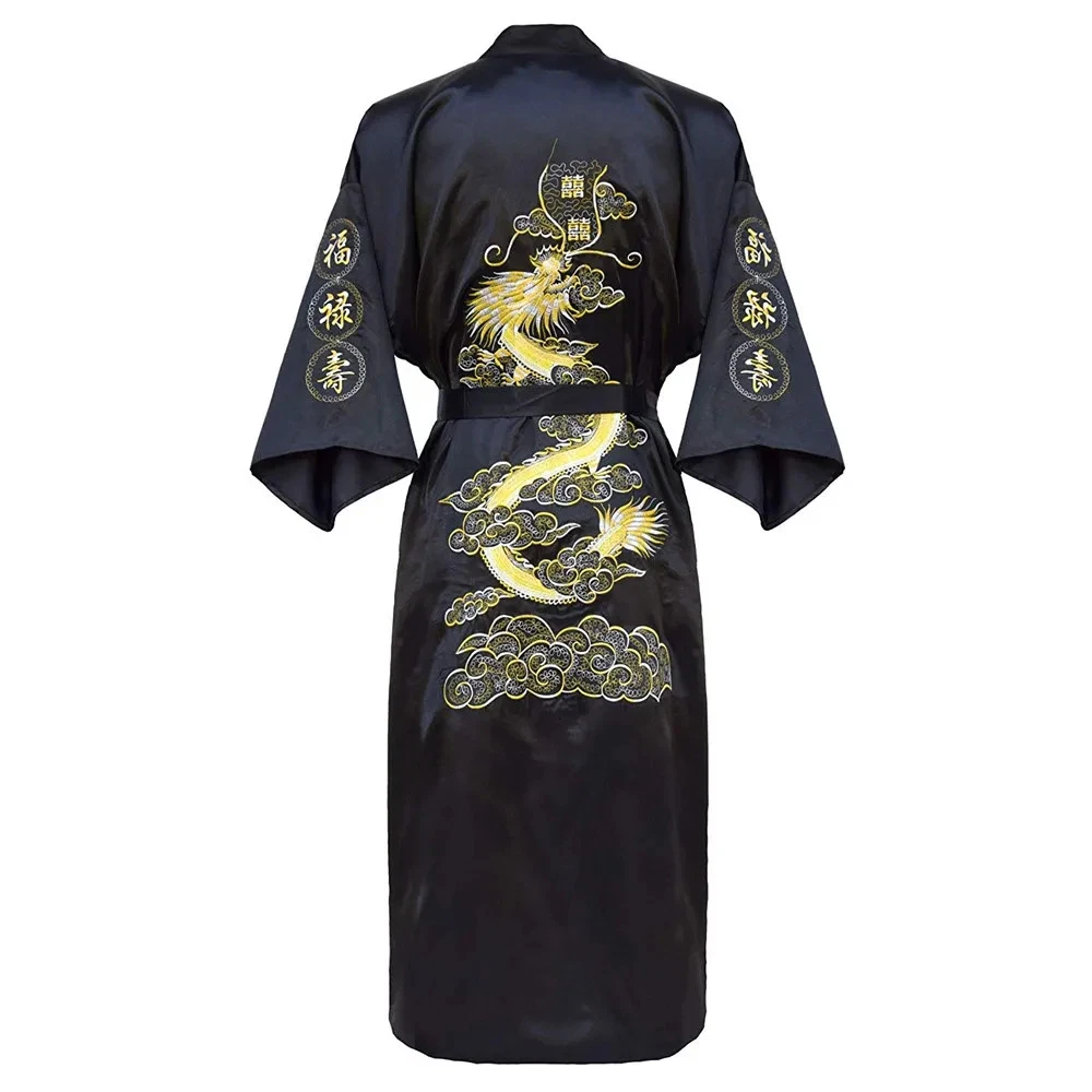 Kimono Giapponese Unisex Bon Amixyl – Reversibile, Con Ricamo Drago E Kanji, In Raso, Per Casa E Festa