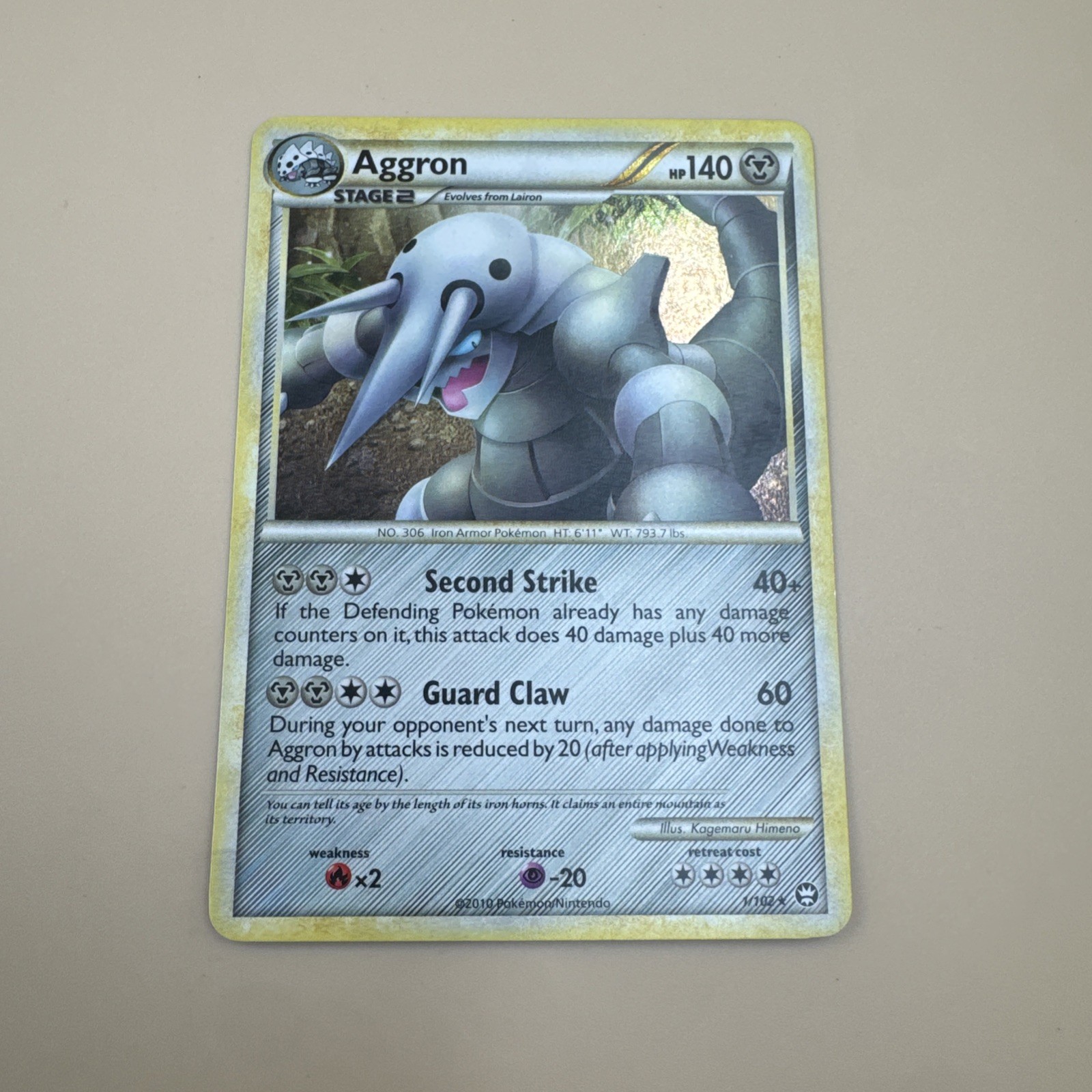 2010 Pokemon Triumphant Aggron 1/102 Holo Rare English HGSS Card