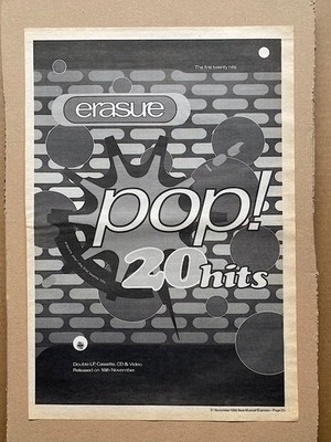 ERASURE POP! - 20 HITS POSTER SIZED original music press advert from 1992 - prin