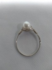 Handmade Sterling Silver Wrapped Wire Ring with Pearl Size 7