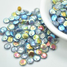 Lentil 50 beads Top-drilled Blue Rainbow Czech Glass