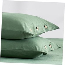 100 Washed Cotton Standard Pillowcases, Standard 20" 26" 01- Dusty Green