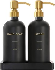 Soap Dispenser Bathroom Set Gold Black Hand and Lotion Dispenser with