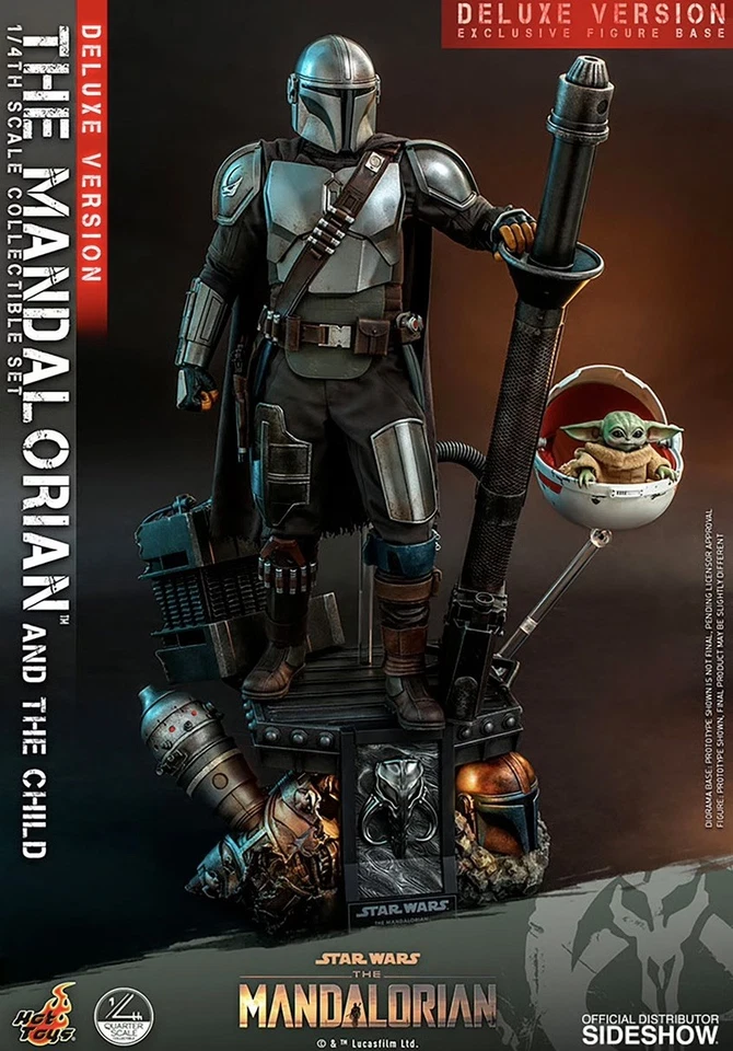 HOT TOYS Deluxe Mandalorian & The Child 1/4 Scale Figure w/Bonus Accessories NM - Image 4 of 4