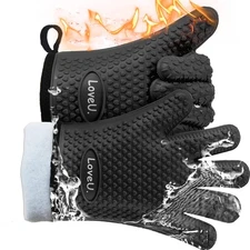 Kitchen Oven Gloves - Dual-Layer Heat Resistant Grilling Gloves, Silicone Ove...