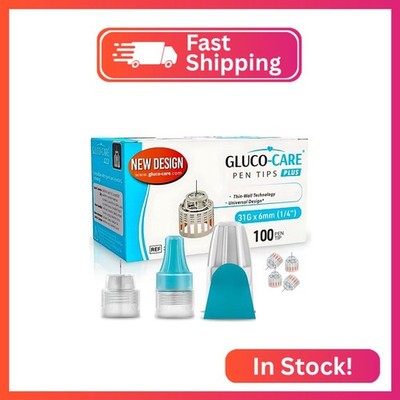 GLUCO-CARE Plus Pen Tips Plus 31G x 6mm, Universal Fit, Comfort Design, 100/bx,