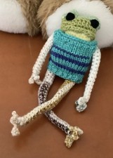 Knit Crochet Frog Stuffed Animal With Shirt