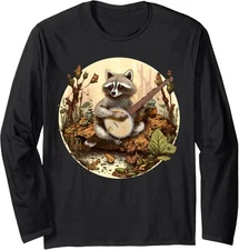 Cottagecore Aesthetic Raccoon Playing Banjo Vintage Long Sleeve Tshirt