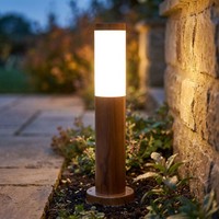 Stehlampe AußEnlampe Sockelleuchte Wegelampe Holzoptik Edelstahl Gartenlampe