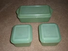 Fire King Jadeite Philbe Refrigerator Dishes - Set of 3 - with matching lids