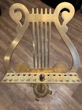 Vtg Brass Sheet Music Stand Ornate Adjustable Lyre Harp Shape Footed 37  - 49  