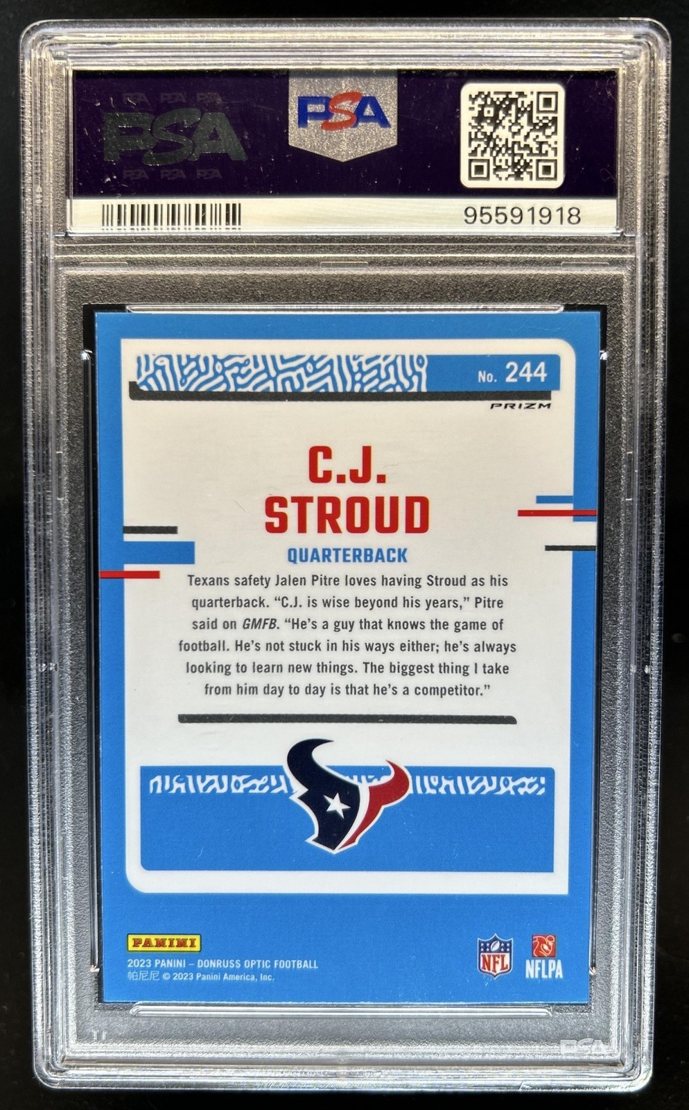 2023 Panini Donruss Optic C.J. Stroud Holo Prizm RC Rated Rookie #244 PSA 10 view 2