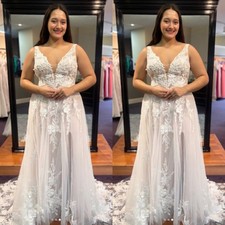 Boho Wedding Dresses Beach Dress V Neck Lace Applique Sweep Train Bridal Gowns