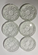 MCM  vintage glass ashtrays Round set 6 Stackable Hexagonal Patterns Scalloped
