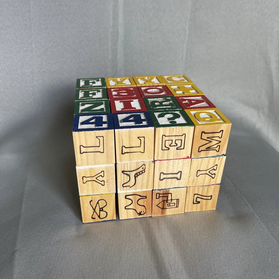 Vintage Schylling 48ct Wood Alphabet Blocks In Wood Box - Image 3 of 4
