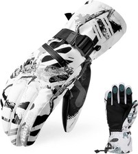 Ski Gloves - Waterproof Winter Snowboarding for Men Medium, White