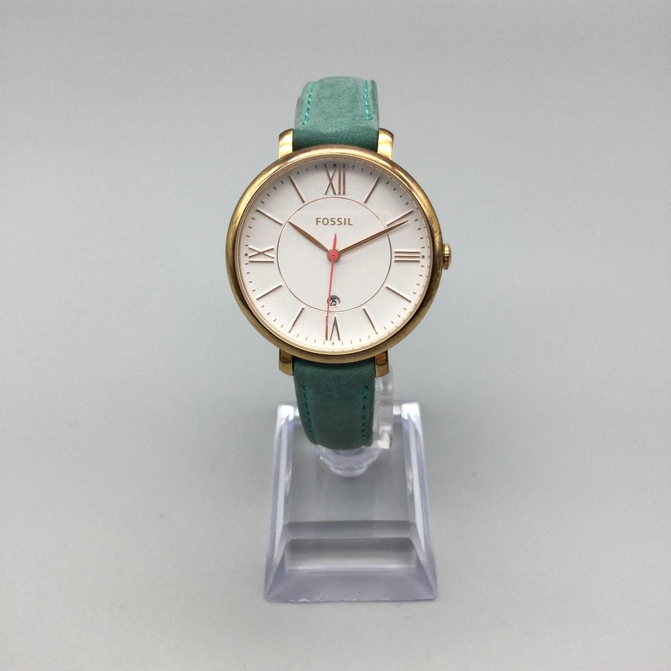 Fossil Jacqueline Watch Womens 36mm Gold Tone Teal Leather ES4149 New Battery - Image 2 of 4