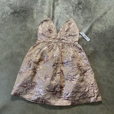 ALICE + OLIVIA Dress Womens Sz 4 Rose Gold Foley Metallic Brocade Party Mini NWT
