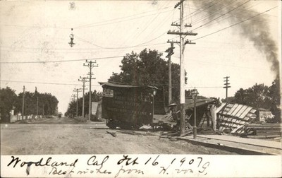 Woodland CA Streetcar Trolley Wreck c1907 Real Photo Vintage Postcard bhn