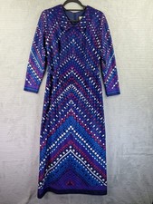 Vintage Ladies Pride Longsleeve Geometric Maxi Dress UK 16 Fully Lined + Belt