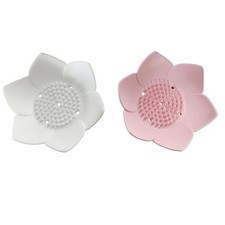 2 Pcs Lotus Shaped Shower Steamer Holder, Pink  White Silicone Soap Dish for...
