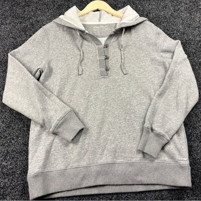Eddie Bauer Womens Gray Henley Hoodie Sweatshirt Size Large Heathered Fleece L