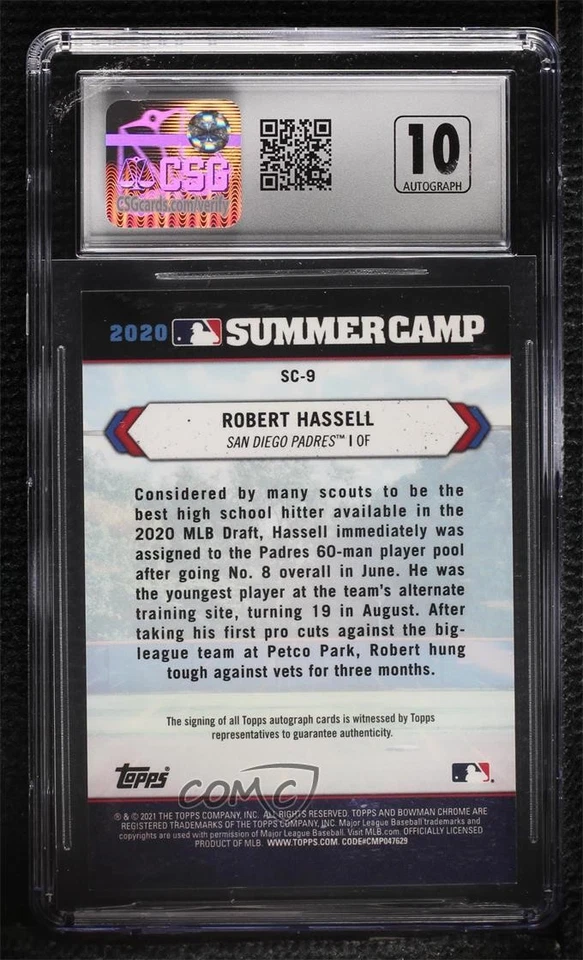 2021 Bowman Chrome 2020 Summer Camp /100 Robert Hassell III #SC-9 CSG 8.5 Auto - Image 2 of 2