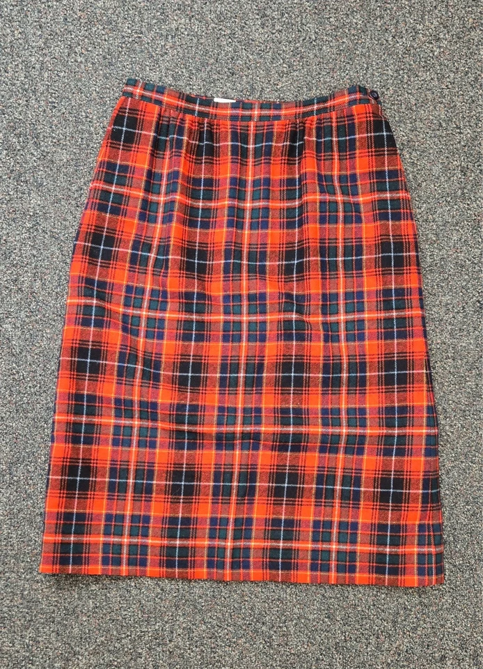 ¡Falda de Tartán de Lana a Cuadros Roja Pendleton Años 50/60 Botones Laterales y Bolsillos! Talla 12 Foto 3 de 4