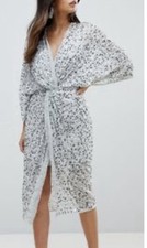 NWT ASOS DESIGN Curve Scatter Sequin Knot Front Dolman Silver Dress Size 22 Plus