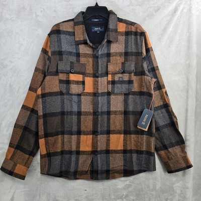 ROARK Nordsman Flannel Shirt Jacket Men's Large Pecan Plaid Button Long Sleeve