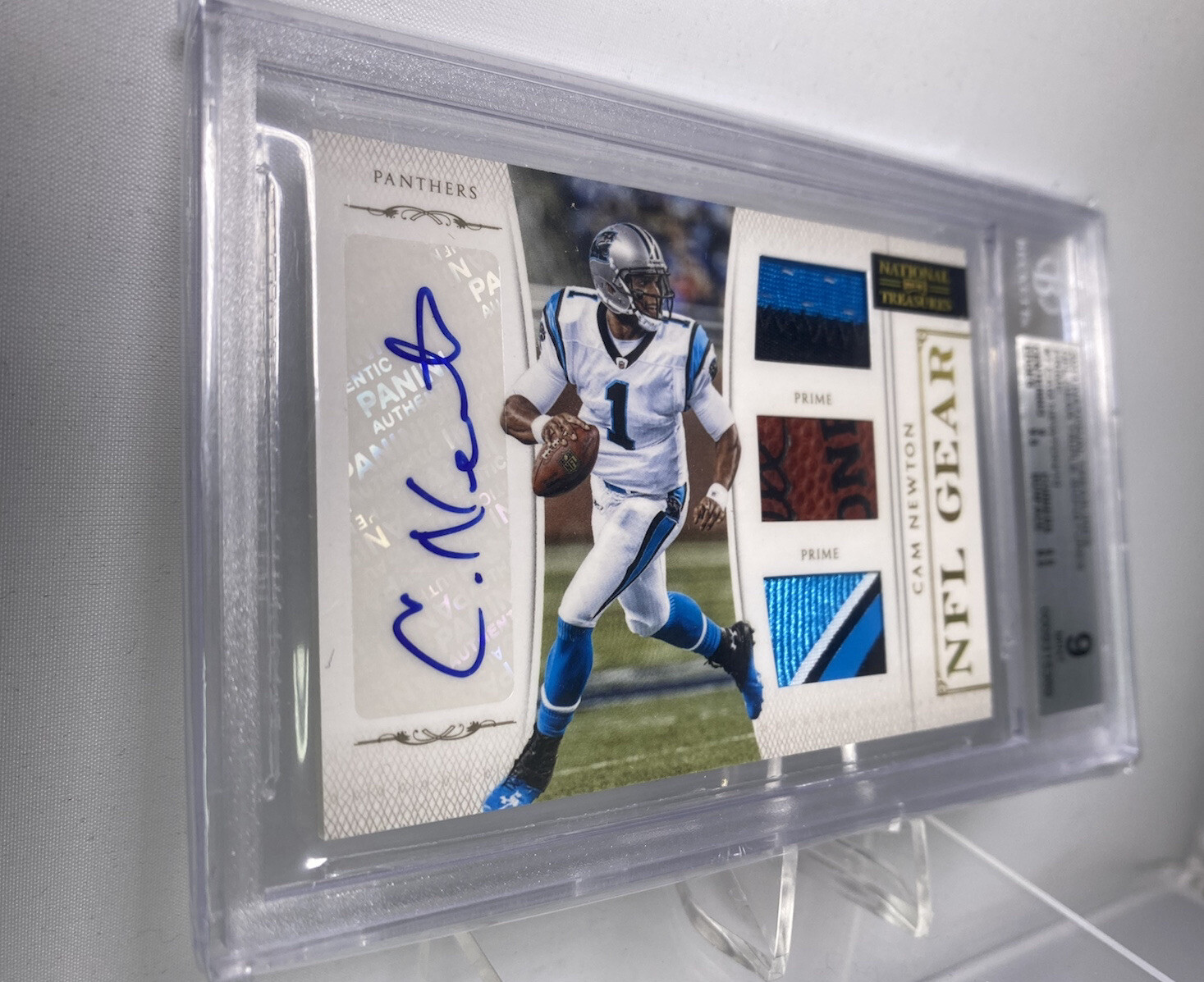 Cam Newton Playoff National Treasures NFL Gear Trios #7 Signature-Prime