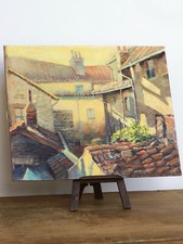 Original Oil on Board Painting – Neutral Tones Landscape - Tuscan Rooftop