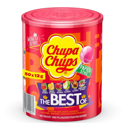 Chupa Chups Best of Lutscherdose Aufbewahrungsdose 7 Geschmack 50 Lutscher 600g