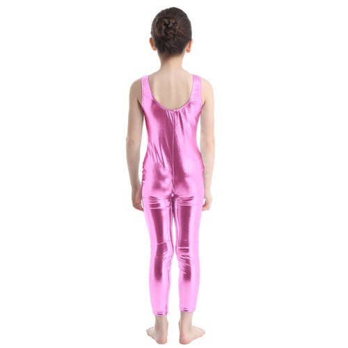 Kids Girls Shiny Metallic Bodysuit Dance Gymnastics Leotard Jumpsuit Rompers - Picture 13 of 39