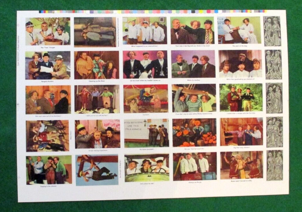 Three Stooges 1959 Fleer reedición 2016 rrparks conjunto de hojas sin cortar con listas de verificación raras Foto 4 de 4