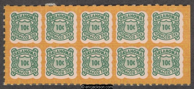 OKLAHOMA Tobacco Tax Revenue - T81 pane of 10, mint, VF