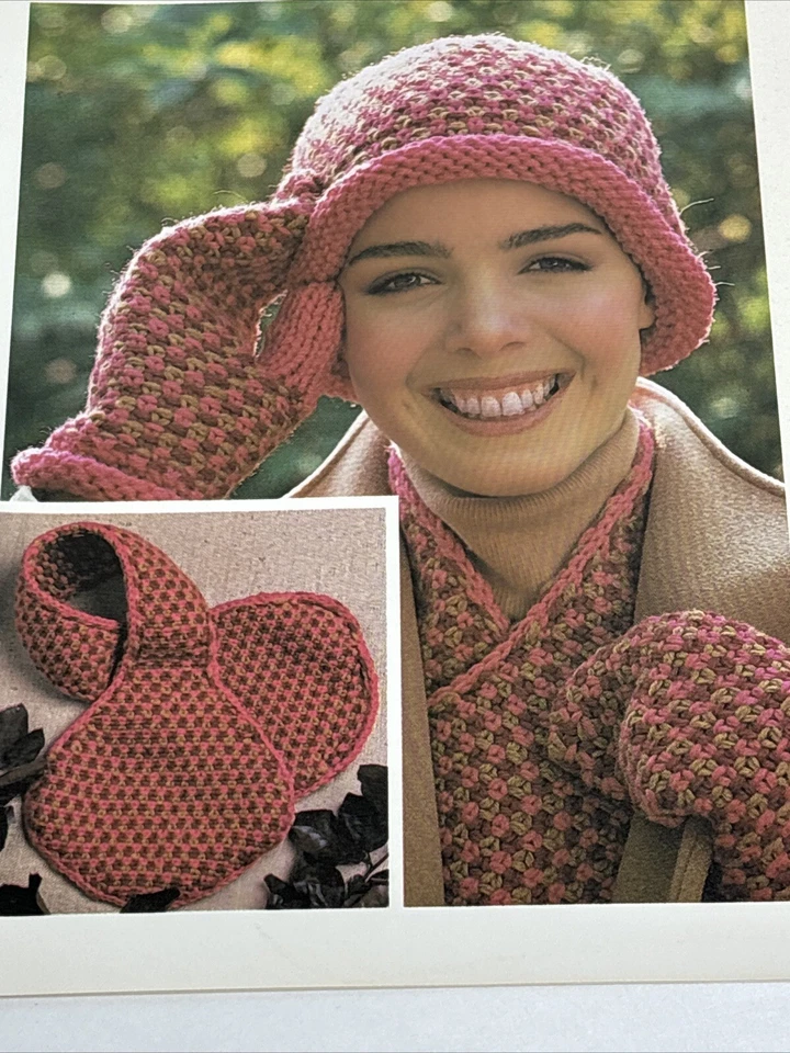 High Style Cap Scarf and Mitten Women's Set Knitting Pattern Card - Image 4 of 4