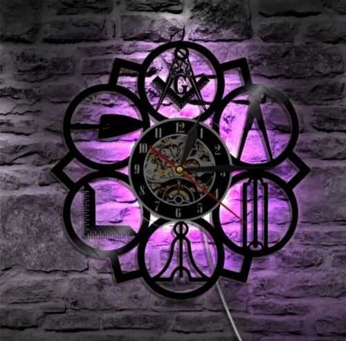 Beautiful Masonic Freemason Wall Clock With LED Light - Afbeelding 1 van 11