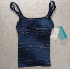 Profile by Gottex Tankini Swim Top Women Size 6 Blue Ruffles Straps NWT MSRP 88
