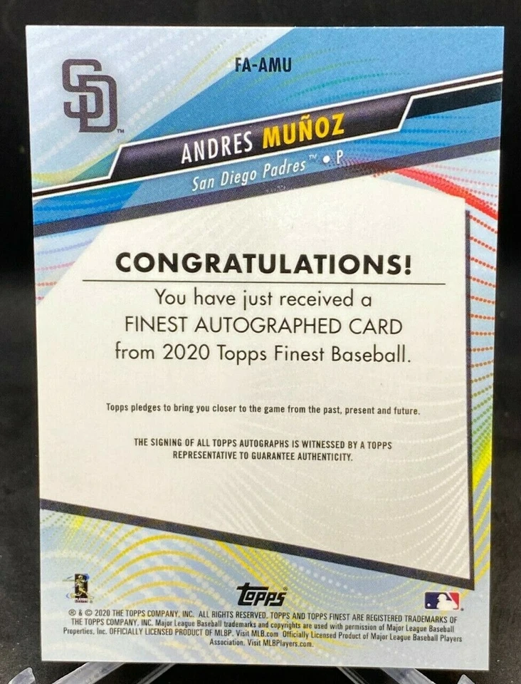 Andres Munoz 2020 TOPPS FINEST REFRACTOR RC AUTO San Diego Padres - Image 2 of 2