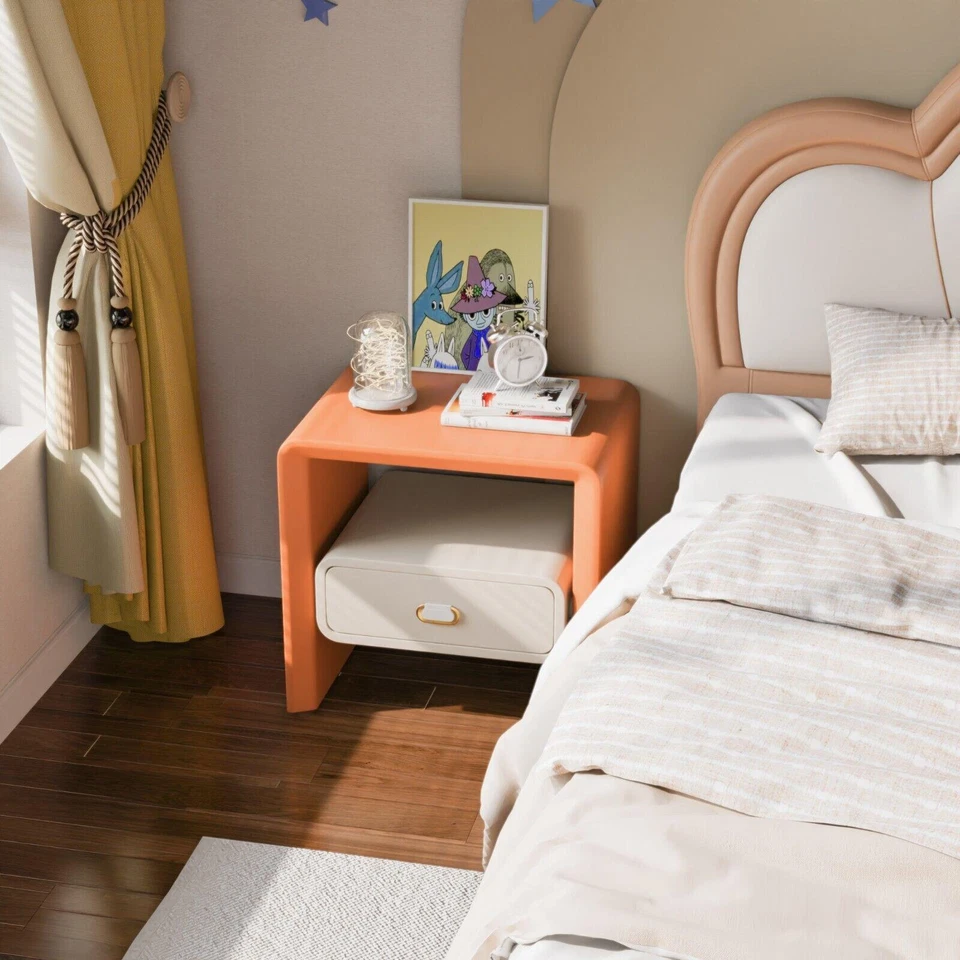 Mesita de noche moderna naranja mesita de noche escritorio lateral con cajón para dormitorio infantil Foto 3 de 4