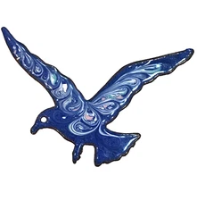 Vintage 60’s Blue Seagull Dove Swirl Enamel On Copper Brooch Pin 2.5” Figural