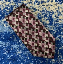Geoffrey Beene Orchid Raspberry Black Gray Silver Handmade Silk Necktie