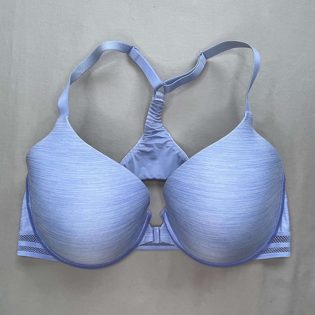 Victoria Secret Racerback Semi Demi Bra 34DD Front Close Blue Adjustable  Strap