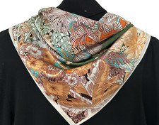 35"x35"Green Jungle Castle Print Pure Mulberry Satin Silk14momme Scarf88x88cm151