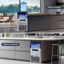100 LBS/24H Commercial Ice Maker Machine, Dual Water Inlet Under Counter for Bar